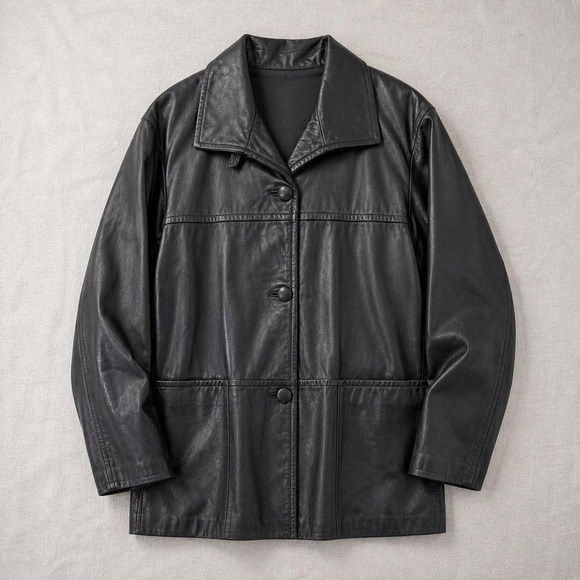 Donna Toran Jackets & Blazers - Donna Pelle Black Leather Coat Womens Medium Longline 100%‎ Leather 90s Classic